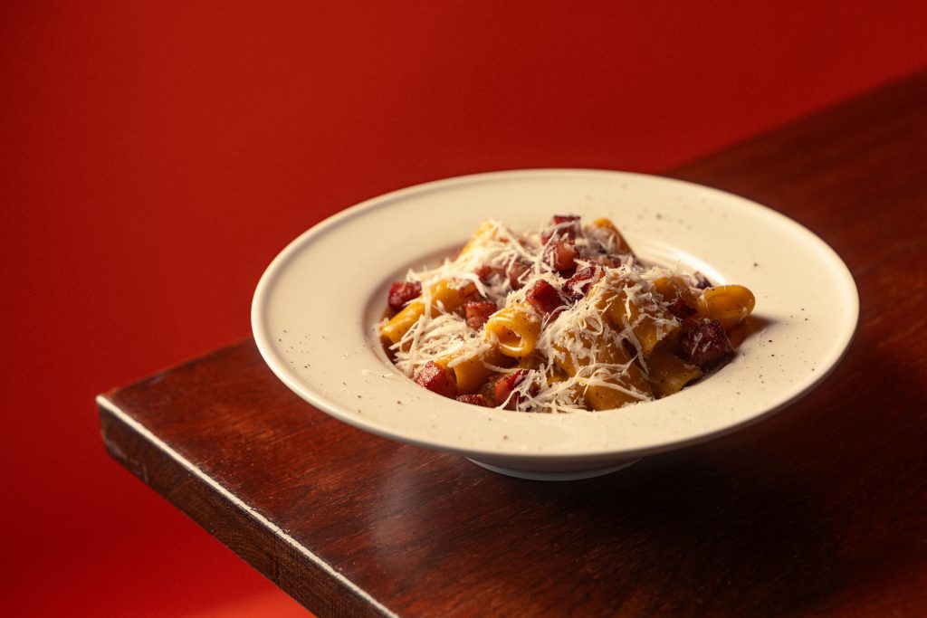 Rigatoni carbonara with crispy guanciale, aged pecorino and cracked black pepper at Matto, St Julian's