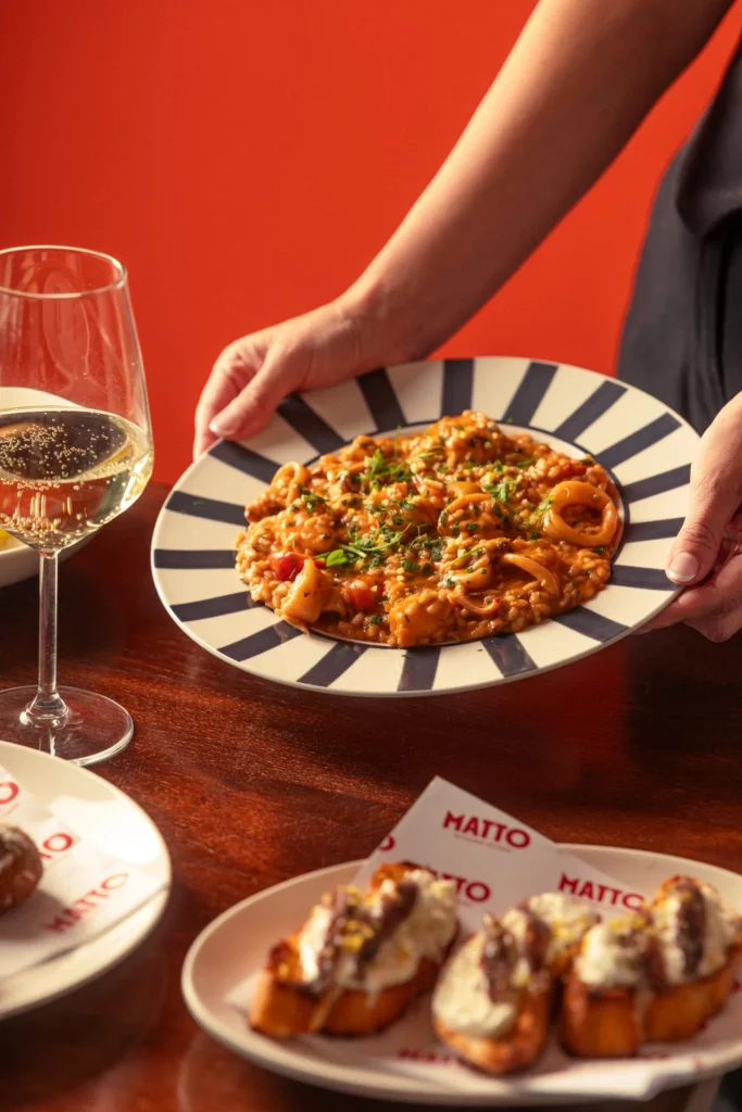 Risotto Pescatora with seasonal local seafood served at Matto in St George’s Bay